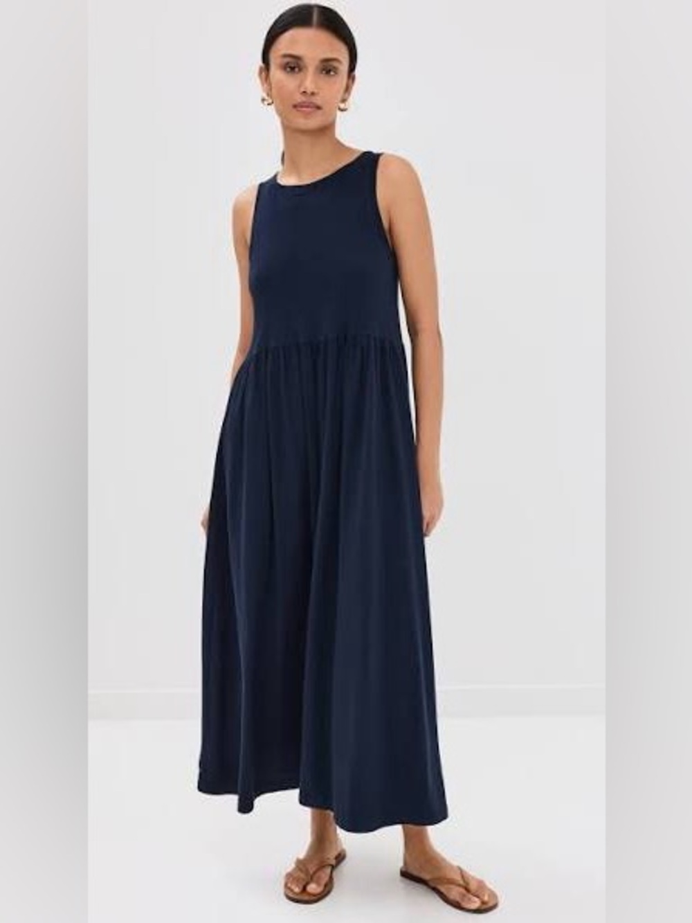 perfectwhitetee Slub Jersey Tiered Dress in Navy Blue